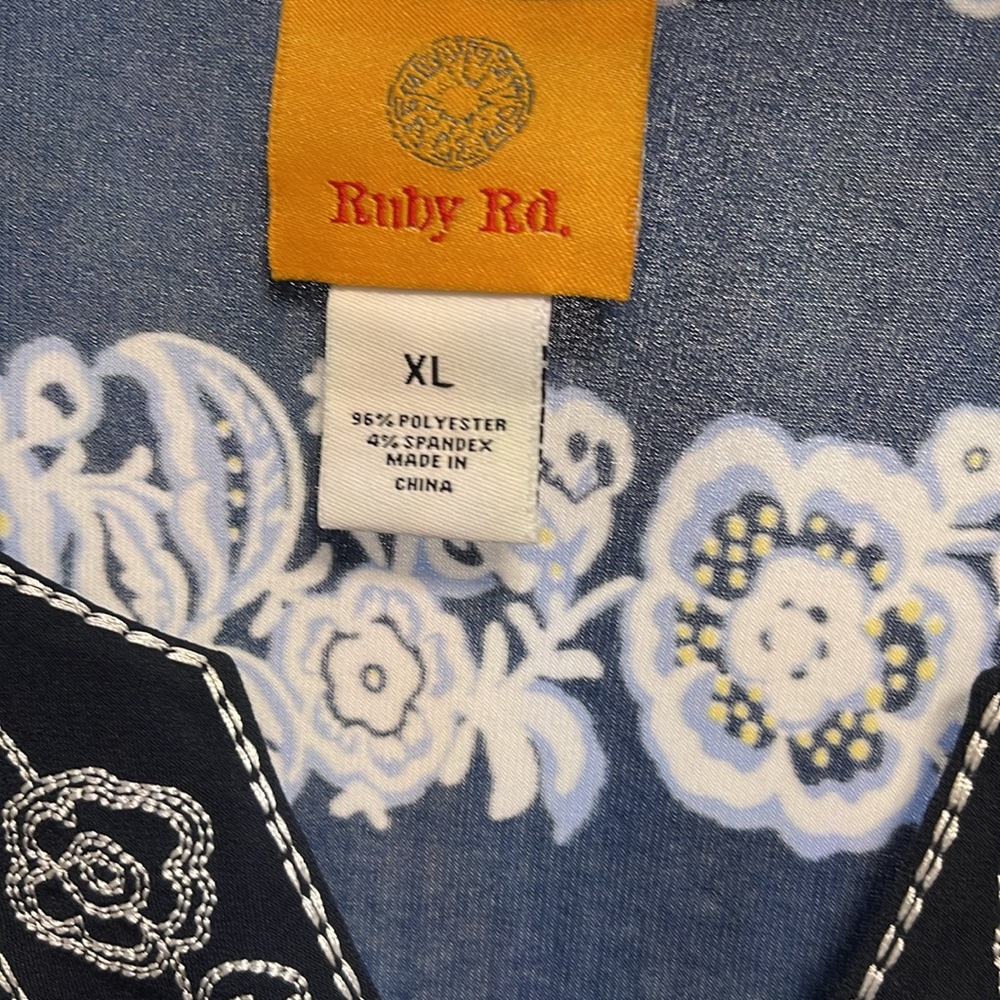 Ruby Rd. Blue and Cream Embellished 3/4 Sleeve Tunic - Picture 2 of 2